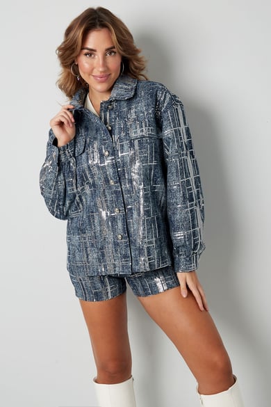 Veste look denim à paillettes - bleu - S h5 Image5